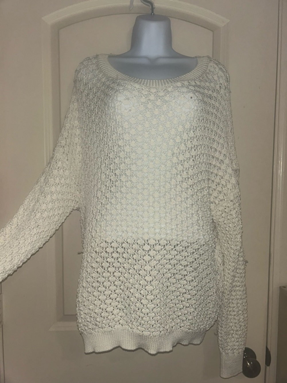 Open-Knit Scoop Neck Women's Sweater in Cream